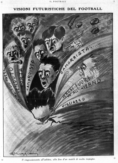 3-Vignetta raffigurante il già allora ingrato mestiere di arbitro nel 1914 da Il Football